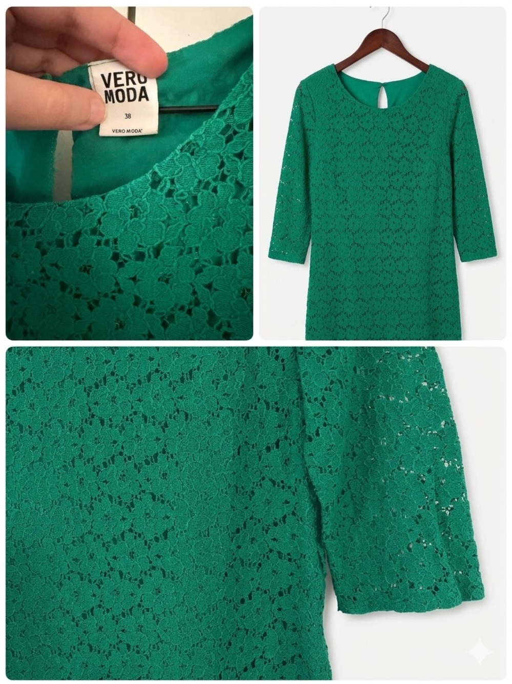 Vero Moda Emerald Green Lace Shift Dress